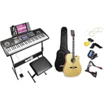 RockJam RJ761 61 Key Keyboard Piano with Keyboard Bench, Digital Piano Stool, Sustain Pedal and Headphones & Martin Smith Premium Acoustic Guitar Kit With Guitar Tuner, Guitar Bag, Guitar Stand