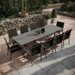 Table de jardin extensible aluminium 135/270cm + 10 Fauteuils empilables textilène Gris Anthracite - andra - Anthracite