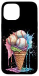 Coque pour iPhone 15 Ice Cream Baseball – Cône de glace mignon tenant des balles de baseball