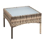 Table de jardin avec plateau en verre 58 x 58 x 42 cm en polyrotin marron