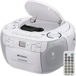 TR621 Boombox Poste Radio CD,Lecteur Cassette Audio,Boombox Stereo avec Enregistrement,Télécommande,Prise en Charge USB TF Casque,Accompagner Famille et Amis(Blanc)