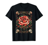 Rose Dia Los Muertos Large Skull Floral Gothic T-Shirt