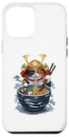 Coque pour iPhone 12 Pro Max Chat Samouraï mangeant des ramen Anime