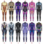 Kvinnor Robot Punk Skelett Cyberpunk Steampunk Sexig Slim Jumpsuit Catsuit Cosplay Kostymer Zentai Bodysuit Fancy Dress Halloween G M