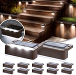 Lot De 12 Lampes Solaires D'Exterieur Blanches Pour Escalier-Eclairage Solaire Etanche-Eclairage Led Pour Escalier Exterieur,Escaliers,Clôture,Jardin,Decoration(Marron,Blanc Froid)