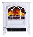 JHSHENGSHI Electric Fire Stove Stove Fireplace, with Realistic 3D Wood Burning Flame Effect and 2 Heat Settings - Portable Free-standing Heater 2000W, White Fireplace