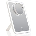 Fancii Miroir de Maquillage Lumineux, Rechargeable avec 3 Réglages D’éclairage – Lumière LED Tactile à Intensité Variable, Miroir Grossissant 10x Amovible - pour Les Voyages (Aura Go 2)