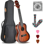 Ukulele Adulte Enfants, Ukulélé Guitare Adulte 23 Pouces, Ukulele Soprano en Bois d'acajou avec Cordes et Sac de Transport Professionnel, Ukulele Concert Guitare Acoustique Adulte, Brun Rougeâtre