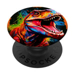 Dinosaure T Rex Pop Art Dessin Coloré Peinture PopSockets PopGrip Adhésif