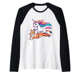 Unicorn Riding Lynx Boys Girls Men Women Kids Rainbow Raglan Baseball Tee