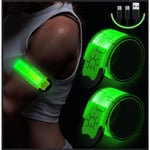 2PCS Brassard Lumineux LED Rechargeable Via USB, Brassard Reflechissant LED Running, Bande Clignotant Ajustable Bracelet Lumineux LED de Sécurité