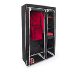 Relaxdays 10019124 Armoire pliante avec housse Penderie avec revêtement en tissu VALENTIN XL 5 compartiments et 1 tringle à vêtements avec fermeture éclair idéal pour le camping, noir