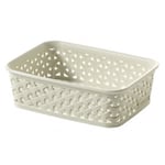 Curver Rattan Small Storage Basket Tray Desk Tidy Office A6 Vintage White Cream