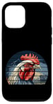 Coque pour iPhone 14 Rétro coucher de soleil blanc poulet/tête de coq jeu de volaille art