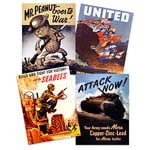 US Military World War 2 Army United Seabees Tank Mr Peanut Home Decor Premium Wall Art Poster Pack of 4 Militaire Monde Guerre Armée Réservoir Accueil Déco mur Affiche