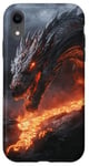 Coque pour iPhone XR Dragon fondu se profilant au-dessus d'un ruisseau de lave ardent