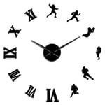 N\C Stickers American Football Players Diy Wall Clock Rugby Fans Sports Room Wall Decor Design Large Frameless Clock Wall Watch