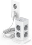 Multiprise Tour Parafoudre Parasurtenseur Avec 8 Prises Et 3 Usb, Prise Multiple Avec Interrupteur, Bloc Multiprise Electrique Pour Bureau Et Maison, Rallonge 5M