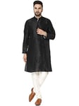 SKAVIJ Men's Kurta Pajama Set Art Silk Indian Traditional Party Wear Dress Black S