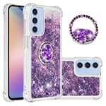 IMEIKONST Samsung Galaxy A15 5G Glitter Case, Sparkle Quicksand Clear Slim Fits TPU Bumper Silicone Shell Diamonds Ring Stand Fuction Shockproof Cover for Samsung A15 5G. Love Purple YBZ