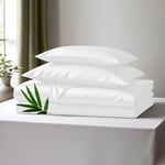 LINENWALAS Single Bed Sheet Set, 300 Thread Count 100% Bamboo White Bedding Set, Cooling Silk Sheets Set with 1 Fitted Sheet, 1 Flat Sheet & 1 Pillowcase (Single, White)