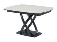 Table à manger extensible 4 à 8 personnes en céramique, verre trempé et acier inoxydable - Effet marbre blanc et Noir - LIOMELI de