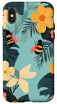 Coque pour iPhone X/XS Bleu Art Déco Tropical Vintage Abeille Floral Motif