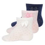 Ewers Baby strumpor 3-pack polka dots med rosett marine /rosa/latt