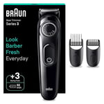 Braun Beard Trimmer Series 3 3410, Electric Beard Trimmer for Men, Incl. Ultra-Sharp Blade, 40 Length Settings, Styling Tools, Rechargeable 50-min Cordless Runtime & Washable