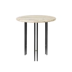 Gubi - IOI Side Table - Round, Ø50 Top Rippled Beige, Base Black Semi Matt Base / Brass Sphere - Småbord & sidobord - GamFratesi - Beige,Svart - Metall/Sten