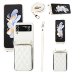 ELISORLI Wallet Case for Samsung Galaxy Z Flip 3 5G 2021 with Wrist Strap Shoulder Strap Mutiple Card Slots Zipper Purse, Luxury PU Leather Stand Cell Phone Cover for ZFlip3 Z3 Flip3 3Z Women White