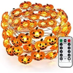 Halloween-ljusslinga med pumpa-lampor, 4 m, 40 LED-lampor, orange, höstdekoration, batteridriven med fjärrkontroll och timer