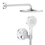 GROHE Precision SmartControl - Concealed Shower System with 2 Valves Thermostat (Mono 31 cm Round Head Shower, SmartActive 13 cm Round Hand Shower 3 Sprays, Hose 1.5m, Circular Trim), Chrome, 34877000