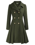 Femme Manteau Solide Couleur Casual Style À Manches Longues d'hiver Double Bouton Revers d'hiver Chaud Veste Outwear Vert Foncé S