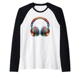 Colorful Line Art Headphones Music Singing Singer Song Raglan Baseball Tee