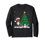 Funny Pitbull Dog Xmas Tree Lights Reindeer Hat Christmas Long Sleeve T-Shirt