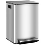 HOMCOM Poubelle de cuisine de 2 x 20L poubelle à pédale 2 compartiments, en acier inoxydable avec couvercle à fermeture douce, seaux amovibles, 41,8L x 36,7l x 58H cm argenté