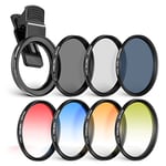 NEEWER 58mm Lens Filter Kit with Phone Lens Clip, CPL, ND32, 6 Point Star Filter, Graduated Filters (4 Colors), Compatible with 15 14 Pro Max 13 12 11 & Canon Nikon Sony Cameras