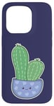 Coque pour iPhone 15 Pro Cactus Kawaii en pot pour les amateurs de plantes succulentes bleu nuit