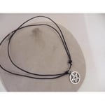 Handgjord Ställbar Svart läder halsband med pentagram hänge