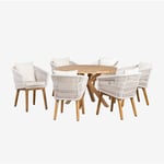 Ensemble de table ronde en bois (Ø120 cm) Naele et 6 chaises de jardin Barker Sklum Blanc Gardenia