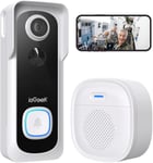 Sonnette Sans Fil Avec Camera,2K Sonnette Sans Fil Exterieur Etanche Ip66,Sonnette Video Aucuns Frais Mensuels,Changeur De Voix,Audio Bidirectionnel,Detection Humaine Pir,2.4G Wifi