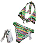 LACOSTE Bikini Swimsuit Chlore 2 Piece Halter Neck Size M Striped New With Pouch