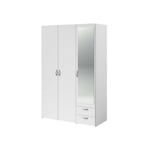 Armoire VARIA - Décor blanc - 3 portes battantes + miroir + 2 tiroirs - L 120 x H 185 x P 51 cm - PARISOT