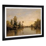 Big Box Art Framed Print of Charles-Francois Daubigny Banks of The River Seine Design | Wall Art Picture| Home Decor for Kitchen, Living Room, Bedroom, Office, Black, A2 / 24.5x18 Inch / 62x45cm