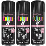 3x COLOUR IT Black Satin Spray Paint Satin Finish Metal Plastic Wood 400ml