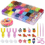 Elastique Bracelet Kit, 2500pcs Enfant Bracelets Élastique Caoutchouc Coloré pour Loom Bands avec Pendentifs,Clips,Perles,Boîte de Rangement,Cadeau de Noël Anniversaire pour Fille Garçon Enfants