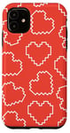 Coque pour iPhone 11 Red Pixel Heart Pattern Love 8bit Retro Valentine Gamer