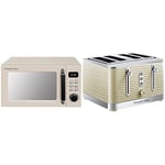 Russell Hobbs RHM2026C STYLEVIA 20 Litre 800 W Cream Digital Microwave & 24384 Cream Inspire 4 Slice Toaster, Wide Slot with Lift and Look Feature, High Gloss Chrome Accents, 1800 W