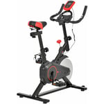 Homcom - Vélo d'appartement avec écran lcd multifonctions vélo biking cardio training selle et guidon réglables volant inertie 6 Kg acier noir rouge